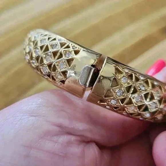 Goldtone Rhinestone Bangle Statement Bracelet - Picture 2 of 9